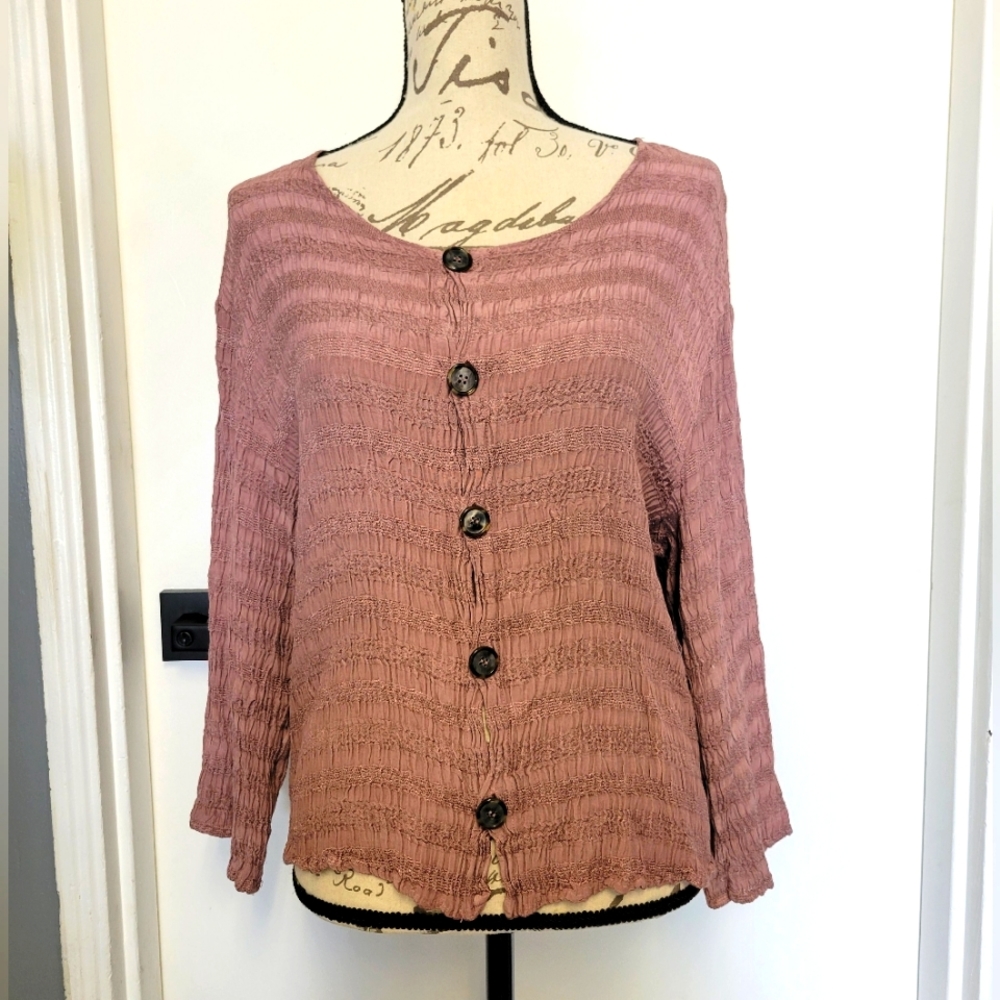 CP Shades Pink Mauve Textured Button Down Blouse Size S
